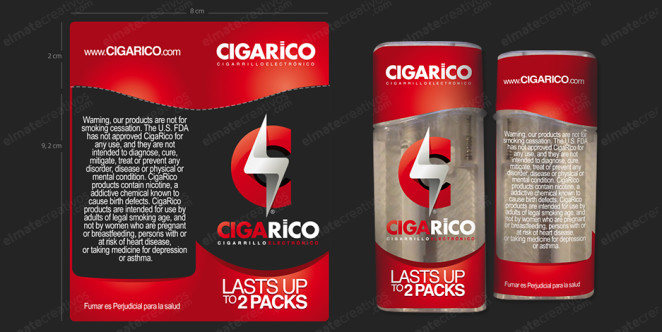 Diseño de Sticker para packaging plástico de cigarrillo electrónico Cigarico. (Rep. Dominicana)