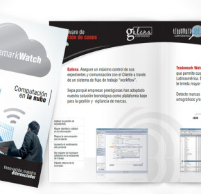 Diseño de folleto explicativo de servicios de software de vigilancia de marcas y gestión de casos. (Venezuela)