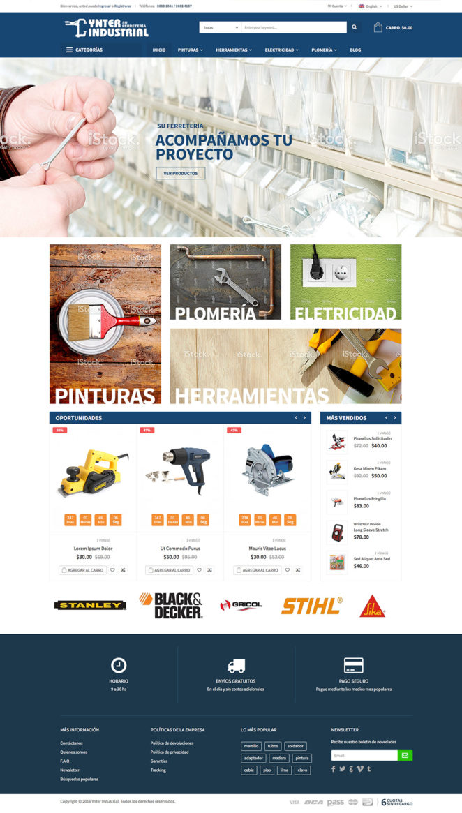 Diseño de web site ecommerce sobre plataforma Magento para ferreteria industrial. (Uruguay)