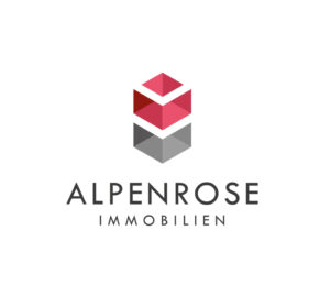 Diseño de logo para Alpenrose (rosa de los Alpes) Inmobiliaria ubicada en Suiza. Uniendo la rosa que caracteriza la zona con planos estructuras de paredes se crea el isotipo que identifica a la marca.